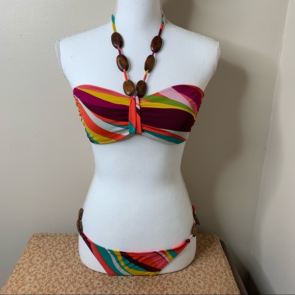 Colorful Striped Wood Beaded 2 Piece Bikini - Picture 5 of 5